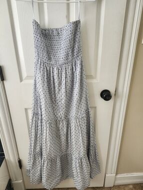 Swiss Dot Blue Coastal Smocked Maxi Dress